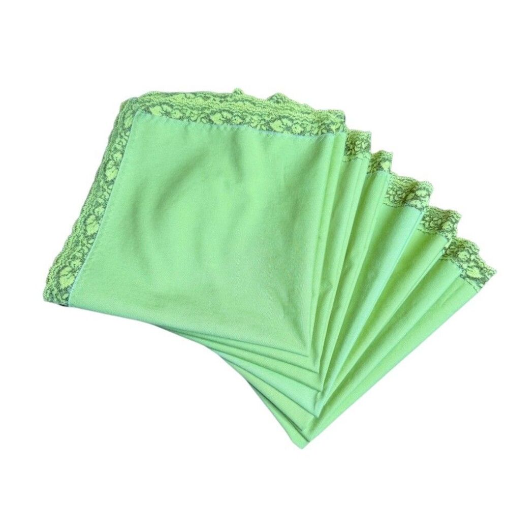 Cloth Napkins Lace Trim VTG Set of 6 Trim Floral Square Whimsical Dining Green